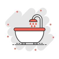 bagno doccia icona nel comico stile. bagno igiene vettore cartone animato illustrazione pittogramma. bagno terme attività commerciale concetto spruzzo effetto.