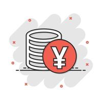 vettore cartone animato yen, yuan i soldi moneta icona nel comico stile. yen moneta concetto illustrazione pittogramma. Asia i soldi attività commerciale spruzzo effetto concetto.