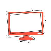vettore cartone animato computer tenere sotto controllo icona nel comico stile. televisione concetto illustrazione pittogramma. tv Schermo attività commerciale spruzzo effetto concetto.