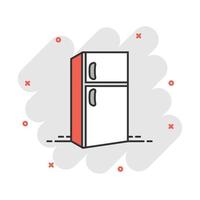 frigo frigorifero icona nel comico stile. congelatore contenitore vettore cartone animato illustrazione pittogramma. frigo attività commerciale concetto spruzzo effetto.