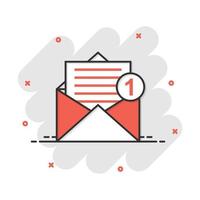 posta Busta icona nel comico stile. e-mail Messaggio vettore cartone animato illustrazione pittogramma. cassetta postale e-mail attività commerciale concetto spruzzo effetto.