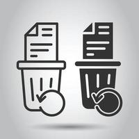 spazzatura bidone con documento icona nel piatto stile. carta riciclare vettore illustrazione su bianca isolato sfondo. ufficio spazzatura attività commerciale concetto.