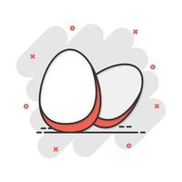 cartone animato uovo icona nel comico stile. guscio d'uovo cartello illustrazione pittogramma. pollo spruzzo attività commerciale concetto. vettore