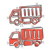 consegna camion icona nel comico stile. furgone cartone animato vettore illustrazione su bianca isolato sfondo. carico auto spruzzo effetto attività commerciale concetto.