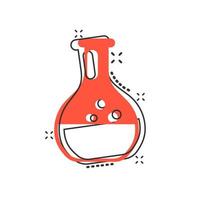 chimica bicchieri cartello icona nel comico stile. borraccia test tubo vettore cartone animato illustrazione su bianca isolato sfondo. alchimia attività commerciale concetto spruzzo effetto.