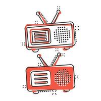 Radio icona nel comico stile. fm trasmissione cartone animato vettore illustrazione su bianca isolato sfondo. trasmissione radiofonica spruzzo effetto attività commerciale concetto.