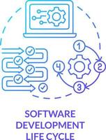 Software sviluppo vita ciclo blu pendenza concetto icona. processi passi. programmazione abilità astratto idea magro linea illustrazione. isolato schema disegno vettore