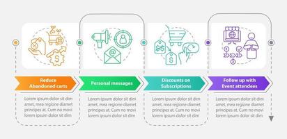 sconto strategia rettangolo Infografica modello. promozione. dati visualizzazione con 4 passi. modificabile sequenza temporale Informazioni grafico. flusso di lavoro disposizione con linea icone vettore