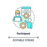 partecipante concetto icona. appartenenza. prendere parte nel processi. volontario UX tester astratto idea magro linea illustrazione. isolato schema disegno. modificabile ictus vettore