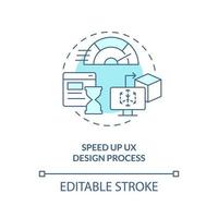 velocità su UX design processi turchese concetto icona. utilizzando familiarità vantaggio astratto idea magro linea illustrazione. isolato schema disegno. modificabile ictus vettore