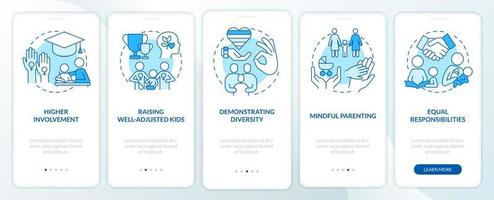 benefici di stesso sesso genitorialità blu onboarding mobile App schermo. Procedura dettagliata 5 passaggi modificabile grafico Istruzioni con lineare concetti. ui, ux, gui modello vettore