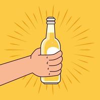 celebrazione della giornata internazionale della birra con la mano che tiene una bottiglia di birra vettore