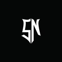 sn monogramma lettera logo nastro con stile scudo isolato su sfondo nero vettore