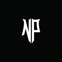 np monogramma lettera logo nastro con stile scudo isolato su sfondo nero vettore