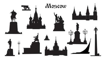 set di simboli della città di mosca. luoghi e monumenti famosi russi a mosca