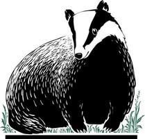 badger.linocut.adorabile foresta fauna. vettore