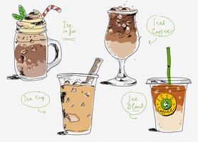 Illustrazione disegnata a mano di vettore del menu del caffè del caffè ghiacciato