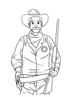 cowboy sceriffo isolato colorazione pagina per bambini vettore