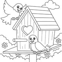 primavera birdhouse colorazione pagina per bambini vettore