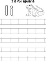 iguana animale tracciato lettera abc colorazione pagina io vettore
