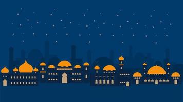 quattro grande moschea su il deserto a notte per Ramadan concetto. vettore