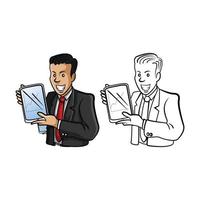 colorazione libro uomo d'affari presentazione cartone animato personaggio vettore
