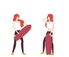 bella ragazza con longboard, vector illustration.eps