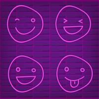 neon illustrazione di viola emoji. vettore icona di cartone animato innamorato emoji con cuore occhi e Sorridi nel schema neon stile, viola e viola colori. raggiante emoticon con controluce