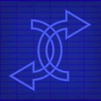 freccia cartello blu neon vettore icona