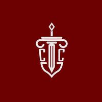 cc iniziale logo monogramma design per legale avvocato vettore Immagine con spada e scudo