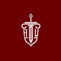 rw iniziale logo monogramma design per legale avvocato vettore Immagine con spada e scudo