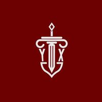 yx iniziale logo monogramma design per legale avvocato vettore Immagine con spada e scudo