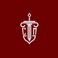 centimetro iniziale logo monogramma design per legale avvocato vettore Immagine con spada e scudo