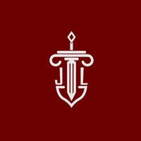 jl iniziale logo monogramma design per legale avvocato vettore Immagine con spada e scudo