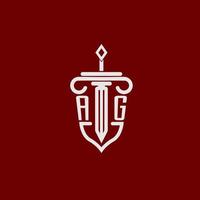 ag iniziale logo monogramma design per legale avvocato vettore Immagine con spada e scudo