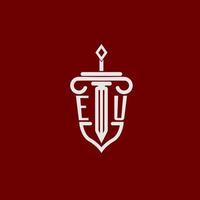 Unione Europea iniziale logo monogramma design per legale avvocato vettore Immagine con spada e scudo
