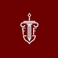 ff iniziale logo monogramma design per legale avvocato vettore Immagine con spada e scudo