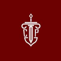 cp iniziale logo monogramma design per legale avvocato vettore Immagine con spada e scudo