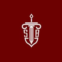 sb iniziale logo monogramma design per legale avvocato vettore Immagine con spada e scudo