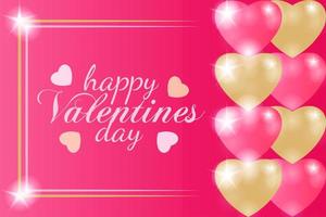 felice banner di san valentino con cuori brillanti rosa e gialli vettore
