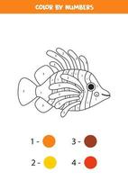 colore carino cartone animato pesce leone di numeri. foglio di lavoro per bambini. vettore