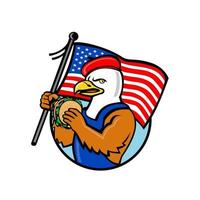 american eagle, il portare, berretto, mangiare, hamburger, con, bandiera usa vettore