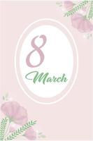 marzo 8 saluto carta nel dolce colori, piatto mano disegnato design con fiori, cuori vettore