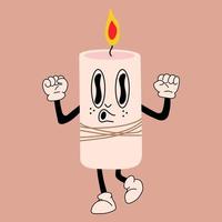 candela 30s cartone animato portafortuna personaggio anni 40, anni '50, 60s vecchio animazione stile. vettore
