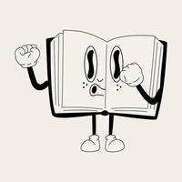 libro 30s cartone animato portafortuna personaggio anni 40, anni '50, 60s vecchio animazione stile nel nero e bianca colore vettore