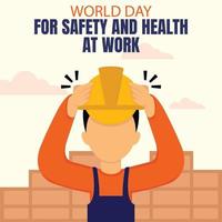 illustrazione vettore grafico di un' campo lavoratore Tenere un' casco per proteggere il suo testa, Perfetto per internazionale giorno, sicurezza e Salute a opera, celebrare, saluto carta, eccetera.
