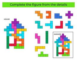 puzzle gioco con Casa. colorato dettagli per bambini. completare figura. formazione scolastica gioco per bambini, prescolastico foglio di lavoro attività. puzzle gioco. vettore illustrazione.