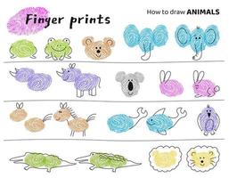 dito stampe arte. formazione scolastica compiti per bambini Come per rendere diverso animali. vettore illustrazione. isolato elementi.