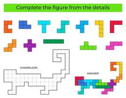 puzzle gioco con camaleonte. colorato dettagli per bambini. completare figura. formazione scolastica gioco per bambini, prescolastico foglio di lavoro attività. puzzle gioco. vettore illustrazione.