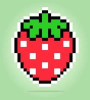 Pixel a 8 bit di fragola. pixel di frutta per risorse di gioco e schemi a punto croce nelle illustrazioni vettoriali. vettore